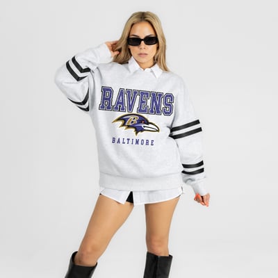 Baltimore Ravens Gameday Couture Women's  Stadium Stripes Oversized Fleece Sweatshirt - Ash