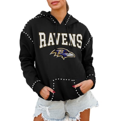 Baltimore Ravens Gameday Couture Women's Oversized Catch the Vibe Studded Pullover Hoodie - Black