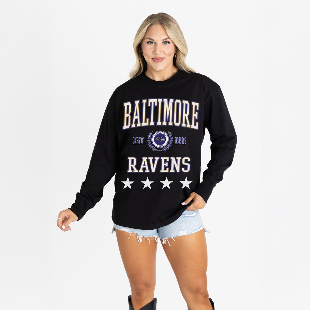 Baltimore Ravens Gameday Couture Women's Oversized Everyday Star Long Sleeve T-Shirt - Black