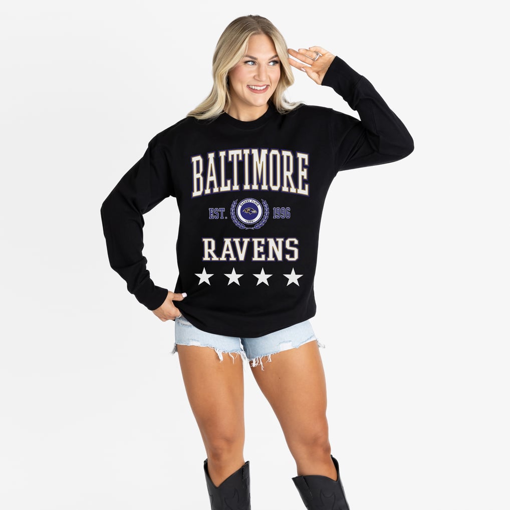 Baltimore Ravens Gameday Couture Women's Oversized Everyday Star Long Sleeve T-Shirt - Black