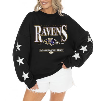 Baltimore Ravens Gameday Couture Women's Rhinestone Star Sleeve Settle the Score Oversized Tri-Blend Pullover  - Black