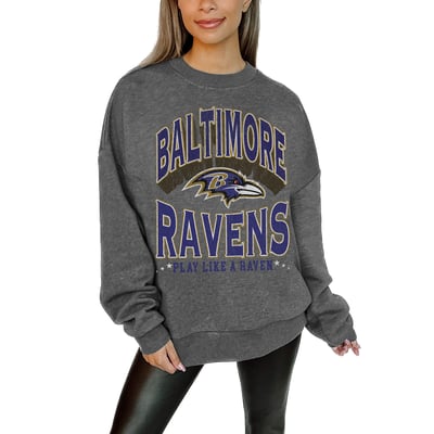 Baltimore Ravens Gameday Couture Women's Oversized Long Weekend Premium Fleece Drop Shoulder Pullover Sweatshirt - Charcoal