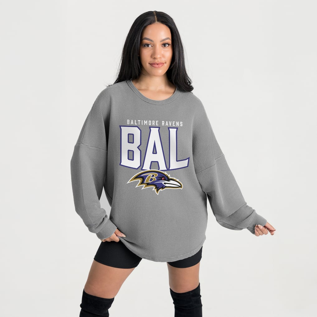 Baltimore Ravens Gameday Couture Women's Oversized Pure Motion Corded Sweatshirt - Gray