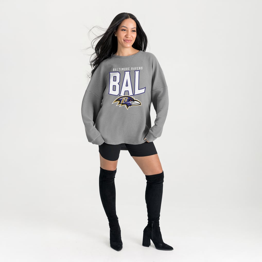 Baltimore Ravens Gameday Couture Women's Oversized Pure Motion Corded Sweatshirt - Gray