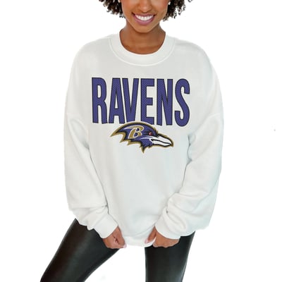  Baltimore Ravens Gameday Couture Women's  Just Go With It Oversized Long Sleeve Crewneck Sweatshirt – White