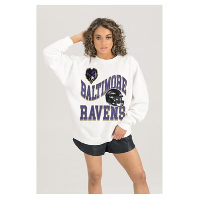  Baltimore Ravens Gameday Couture Women's Oversized Hard Earned Premium Fleece Pullover Sweatshirt - White