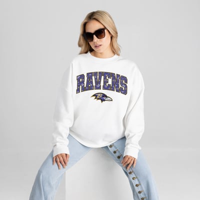 Baltimore Ravens Gameday Couture Women's Sweet Play Oversized Premium Drop Shoulder Sweatshirt - White