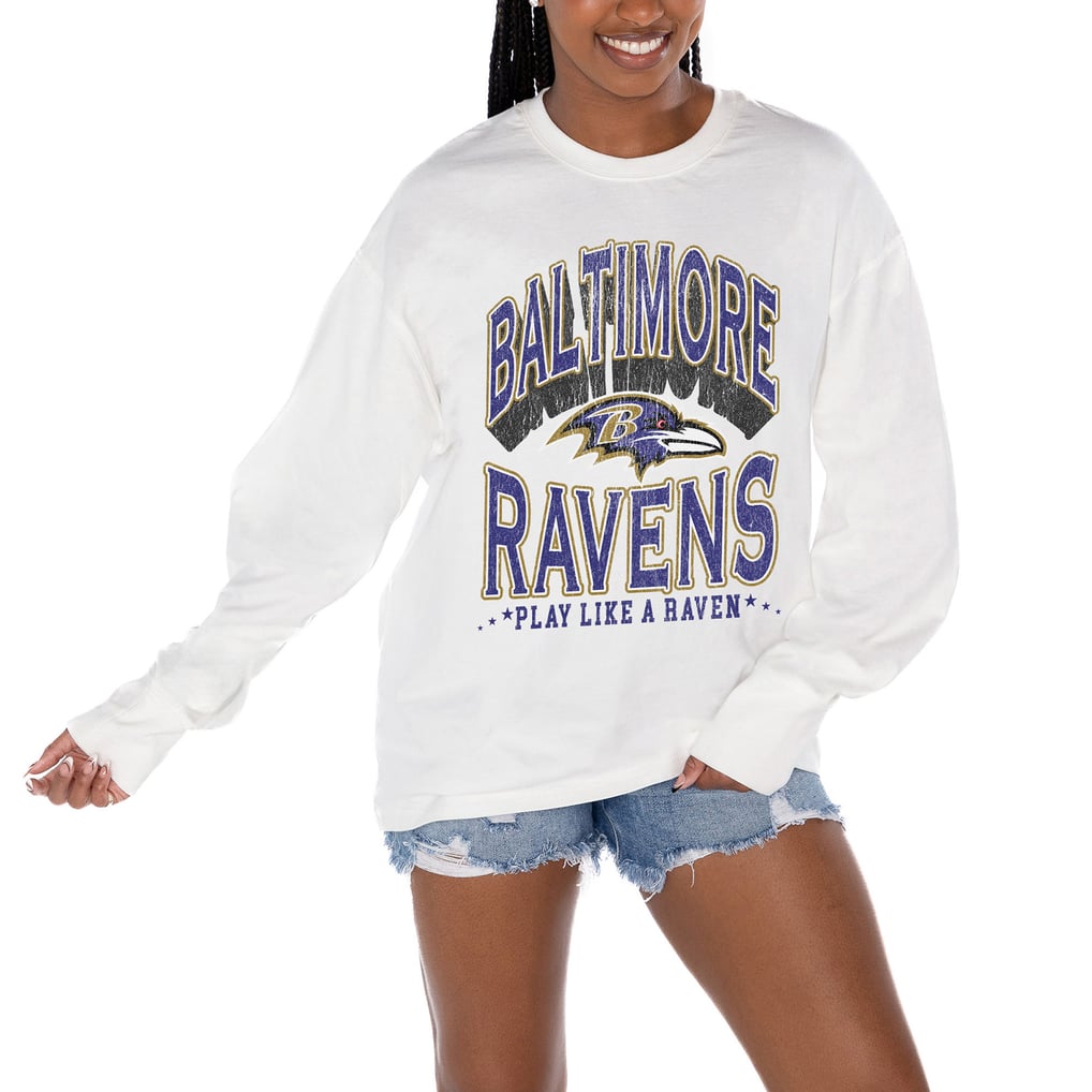  Baltimore Ravens Gameday Couture Women's Time Out Oversized Long Sleeve T-Shirt - White