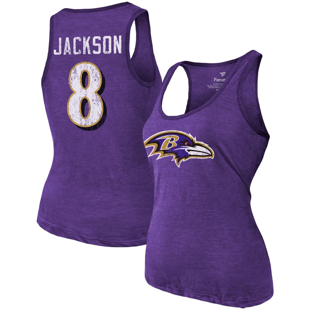 Lamar Jackson Baltimore Ravens Majestic Threads Women's Name & Number Tri-Blend Tank Top - Heathered Purple
