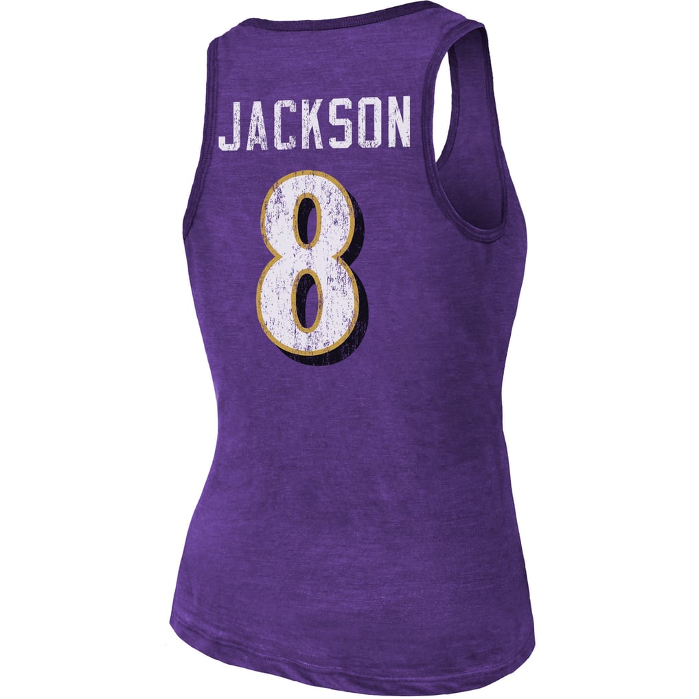 Lamar Jackson Baltimore Ravens Majestic Threads Women's Name & Number Tri-Blend Tank Top - Heathered Purple