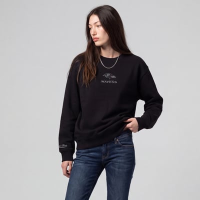 Baltimore Ravens Mitchell & Ness Women's  Core Essentials Micro Logo Fleece Sweatshirt - Black