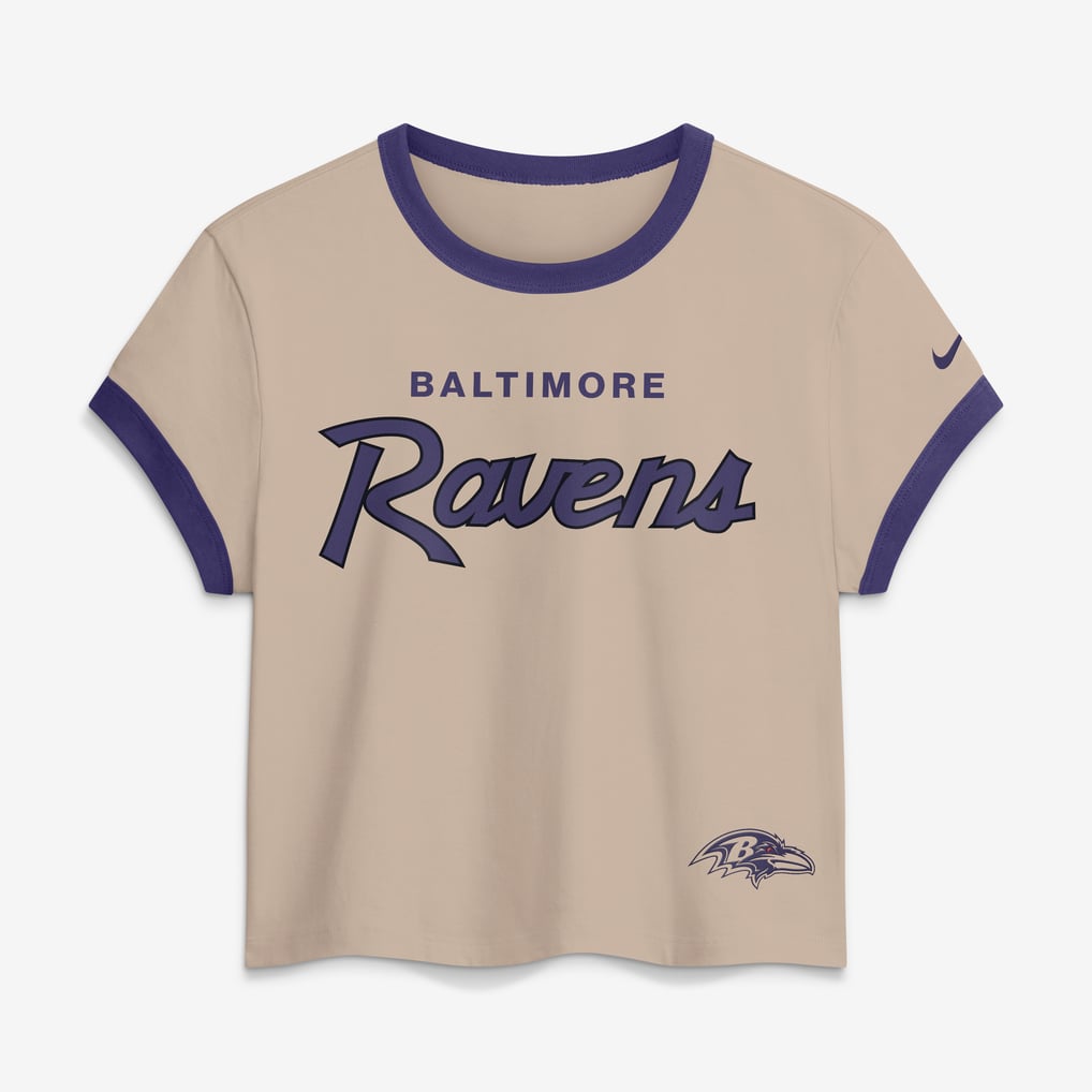 Baltimore Ravens Nike Women's Rewind Ringer Mod Cropped T-Shirt - Cream
