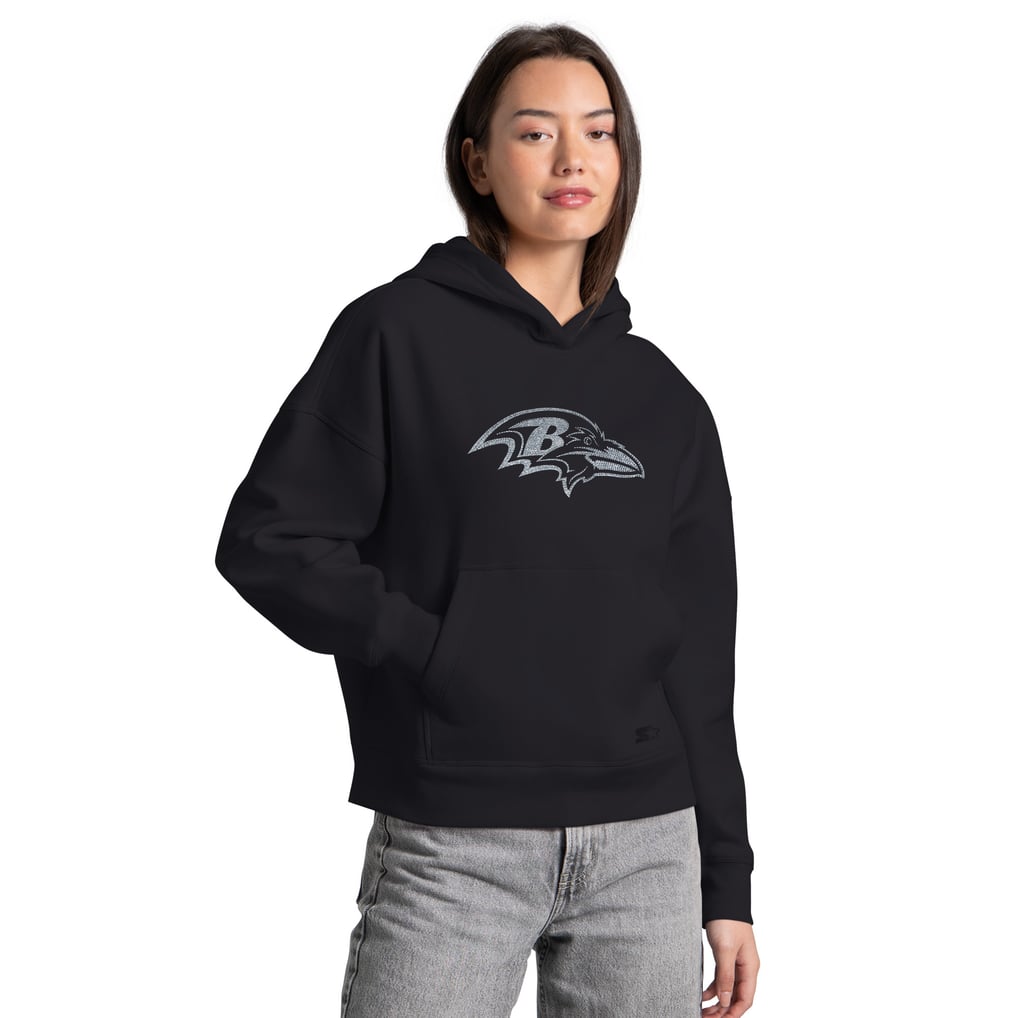  Baltimore Ravens Starter Women's Rhinestone Relaxed Hoodie - Black