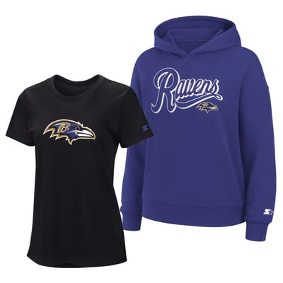  Baltimore Ravens Starter Women's Hoodie & T-Shirt Combo Pack - Black/Purple
