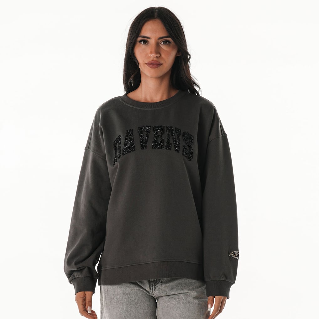  Baltimore Ravens The Wild Collective Women's Rock Crystal Oversized Crewneck Sweatshirt  - Charcoal