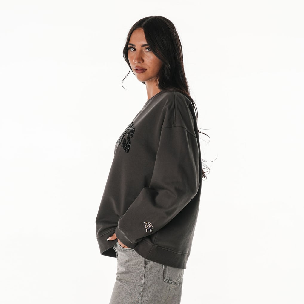  Baltimore Ravens The Wild Collective Women's Rock Crystal Oversized Crewneck Sweatshirt  - Charcoal