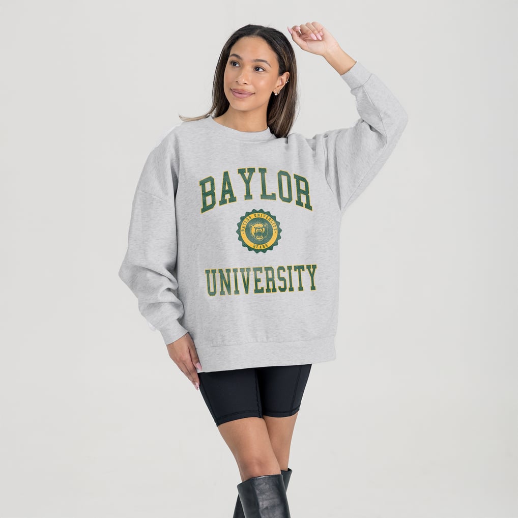 Baylor Bears Gameday Couture Women's Oversized Good Vibes Premium Fleece Drop Shoulder Pullover Sweatshirt - Steel