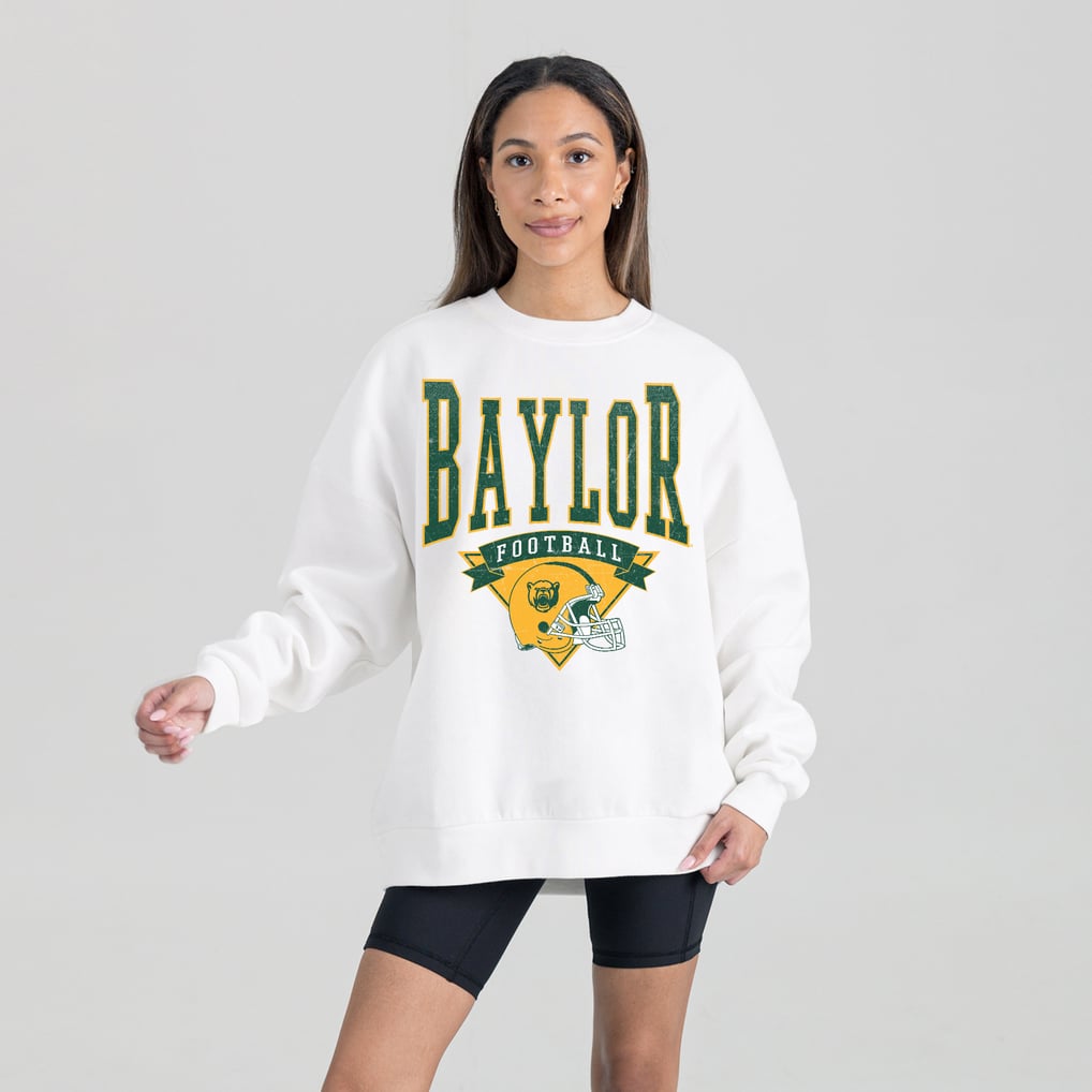 Baylor Bears Gameday Couture Women's Oversized Good Vibes Premium Fleece Drop Shoulder Pullover Sweatshirt - White