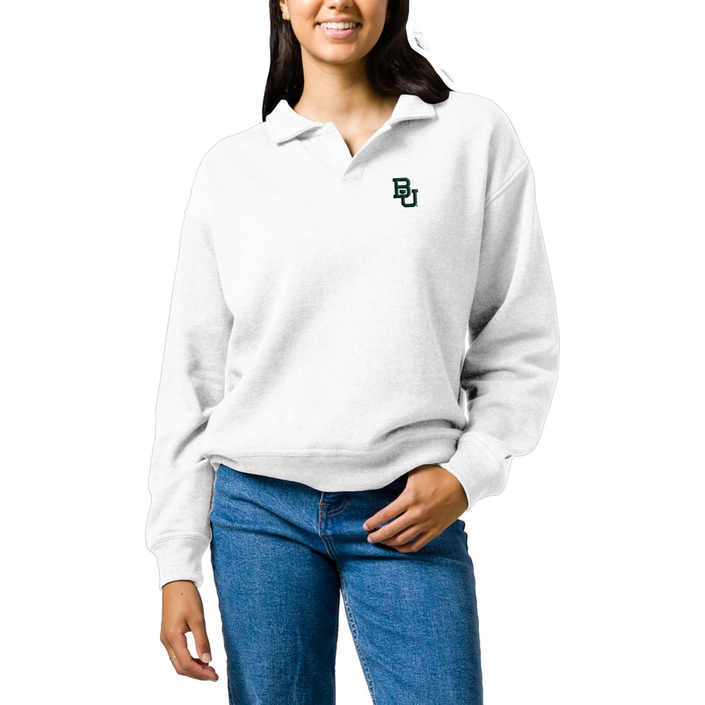  Baylor Bears League Collegiate Wear Women's Victory Springs Tri-Blend Collared Pullover Sweatshirt - White
