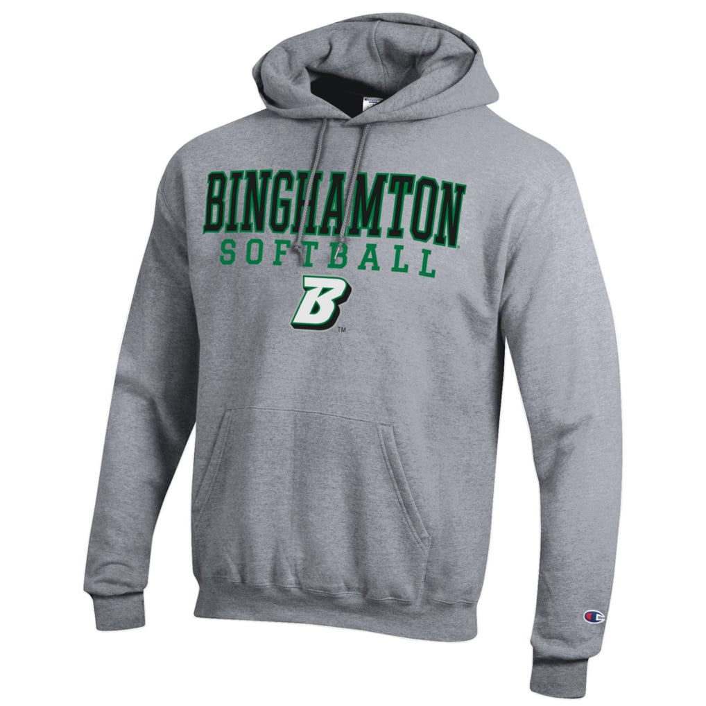 Binghamton Bearcats Champion Stack Logo Softball Powerblend Pullover Hoodie - Gray