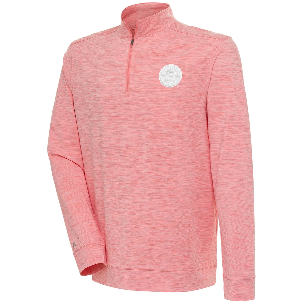  Boston Bruins Antigua White Logo Bright Quarter-Zip Pullover - Coral