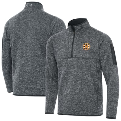 Boston Bruins Antigua Fortune Quarter-Zip Pullover Jacket - Heather Black