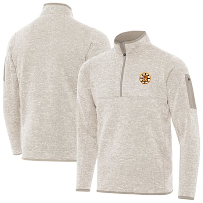 Boston Bruins Antigua Fortune Quarter-Zip Pullover Jacket - Oatmeal