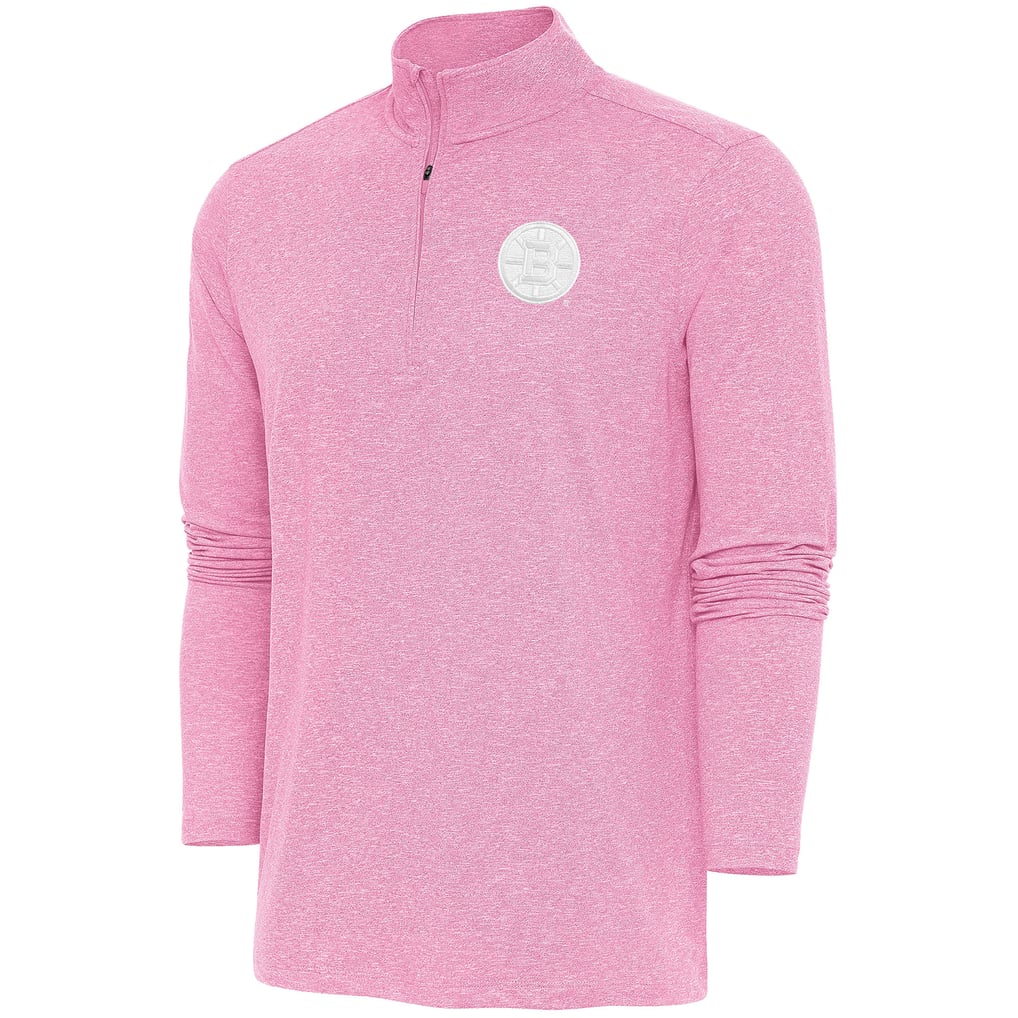  Boston Bruins Antigua White Logo Hunk Quarter-Zip Pullover - Pink