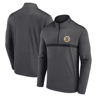 Boston Bruins Logo Athletic Head-to-Head Raglan Quarter-Zip Top - Heather Charcoal