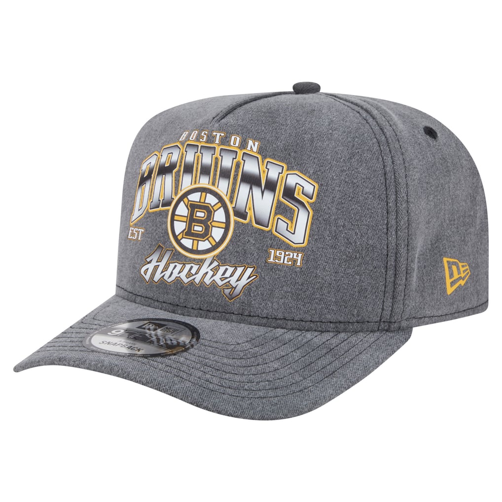  Boston Bruins New Era Throwback Washed A-Frame Pre-Curved 9FIFTY Snapback Hat - Charcoal