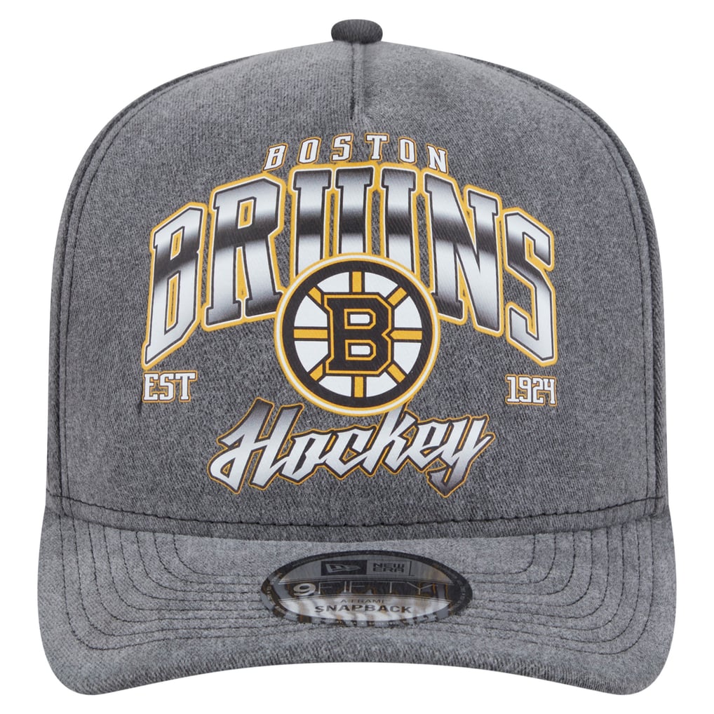  Boston Bruins New Era Throwback Washed A-Frame Pre-Curved 9FIFTY Snapback Hat - Charcoal
