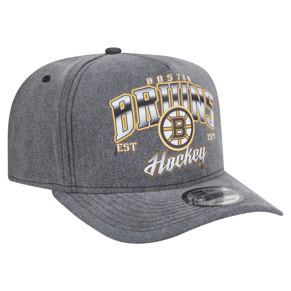  Boston Bruins New Era Throwback Washed A-Frame Pre-Curved 9FIFTY Snapback Hat - Charcoal