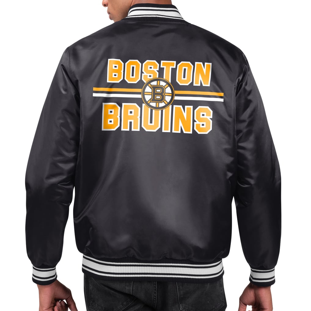 Boston Bruins Starter Printed Team Logo Satin Varsity Full-Snap Jacket - Black