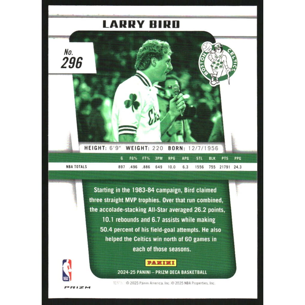 2024-25 Prizm Deca Prizms Silver #296 Larry Bird MVP