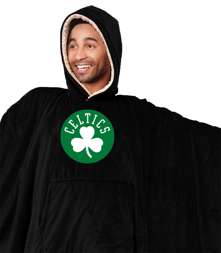 Boston Celtics 60" x 80" Logo Patch Team Color Bloncho with Sherpa