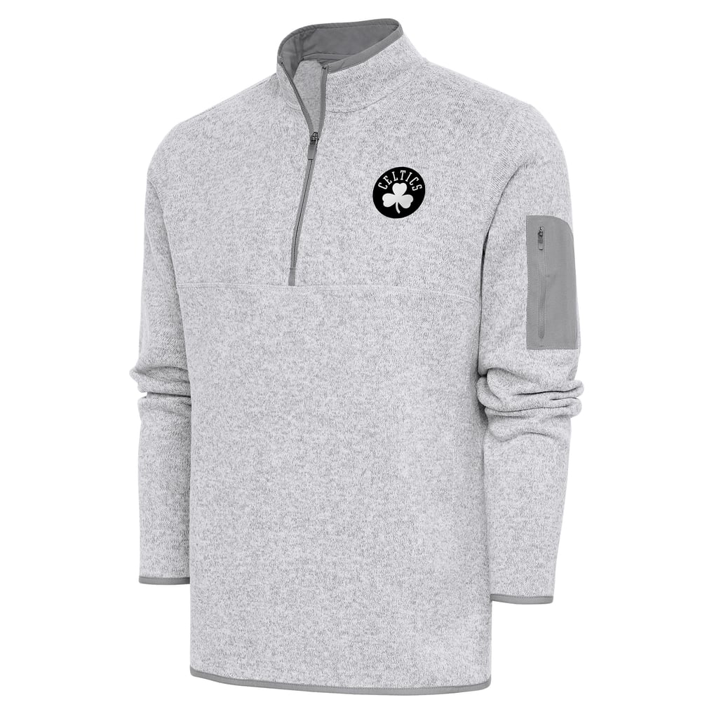 Boston Celtics Antigua Metallic Logo Fortune Quarter-Zip Jacket - Heather Gray