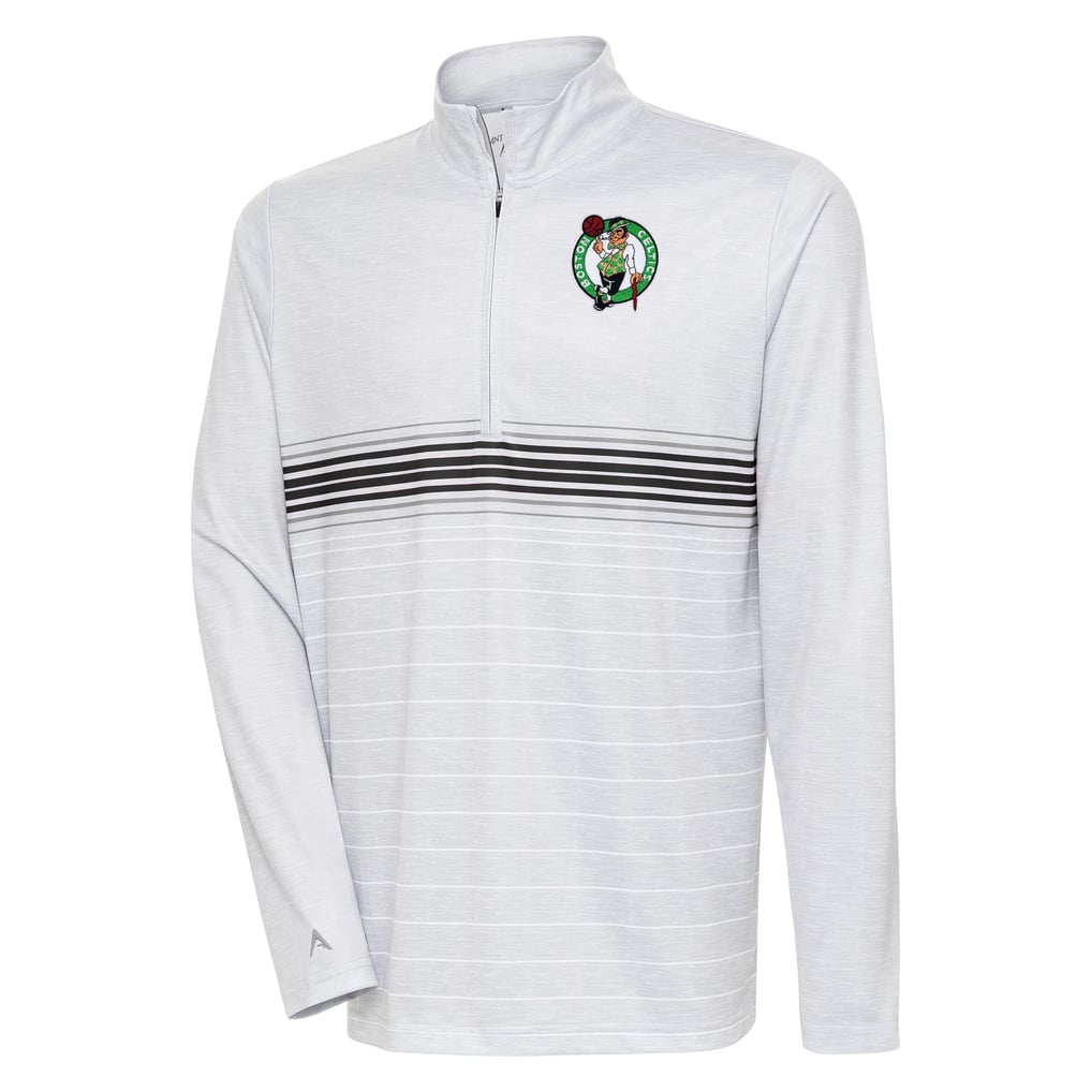 Boston Celtics Antigua Bullseye Quarter-Zip Pullover Top - Heather Gray/Black