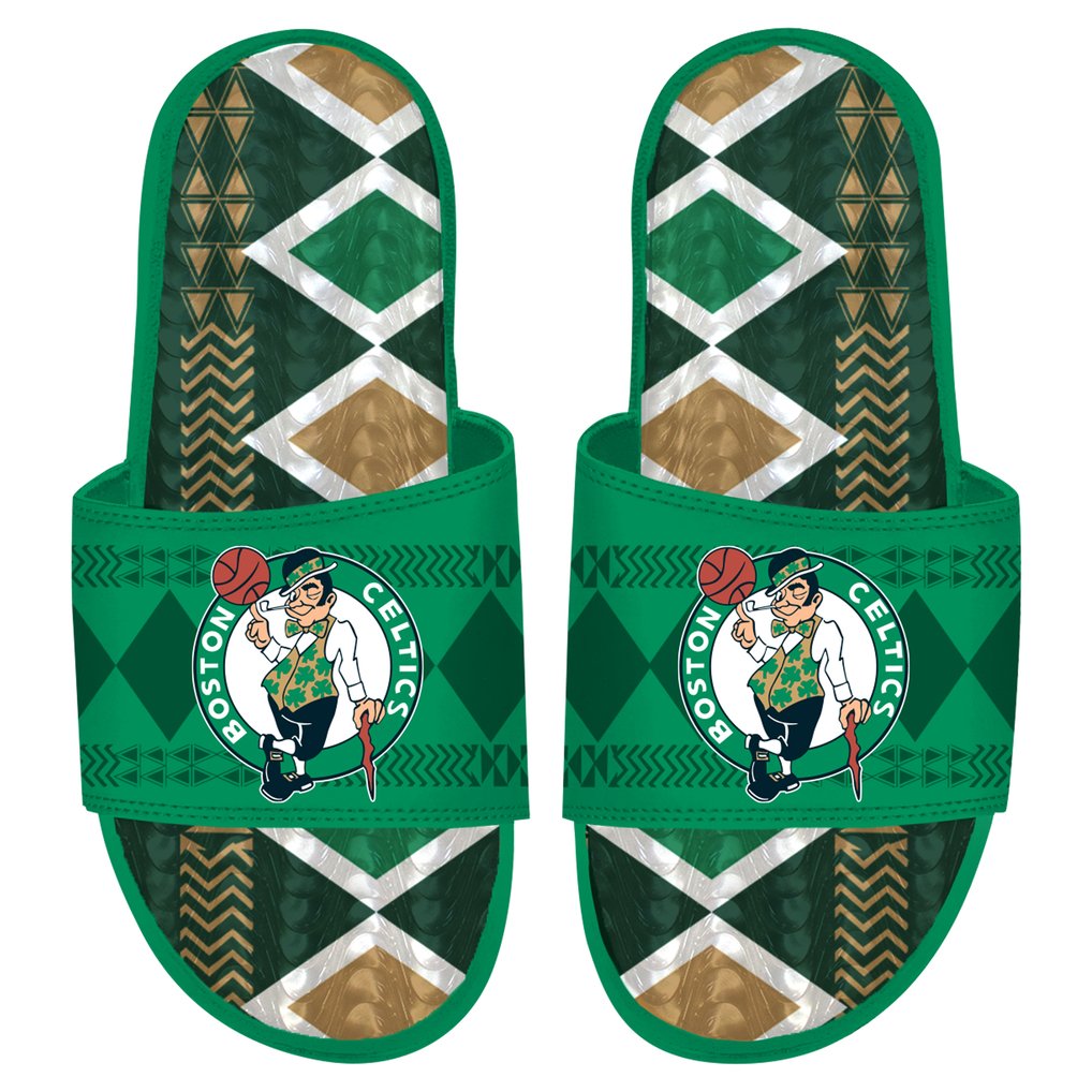 Boston Celtics ISlide Shooting Touch Rwanda Pattern Gel Slide Sandals - Kelly Green
