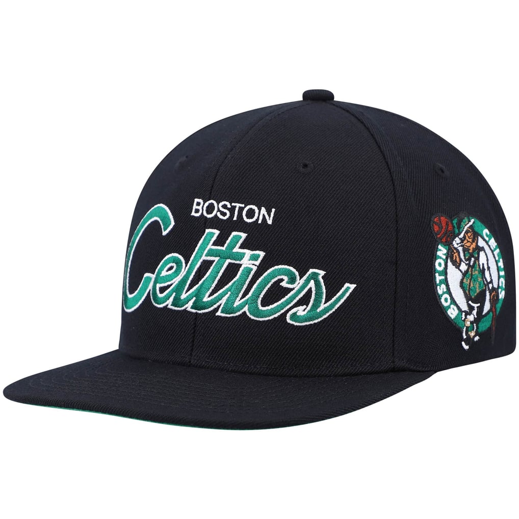 Boston Celtics Mitchell & Ness Hardwood Classics Script 2.0 Snapback Hat - Black