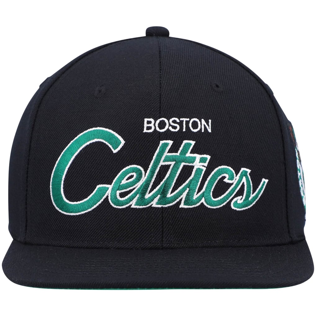 Boston Celtics Mitchell & Ness Hardwood Classics Script 2.0 Snapback Hat - Black