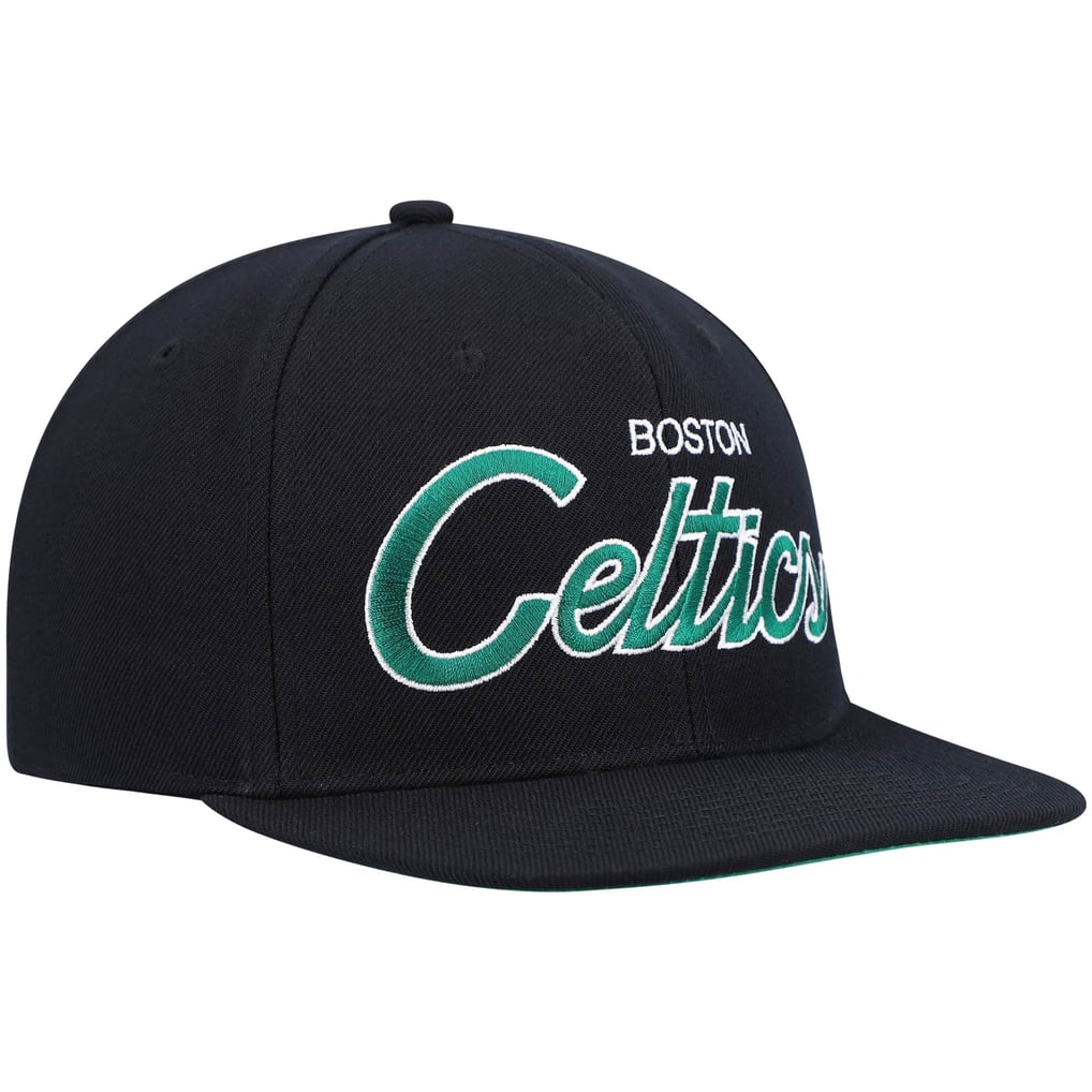 Boston Celtics Mitchell & Ness Hardwood Classics Script 2.0 Snapback Hat - Black
