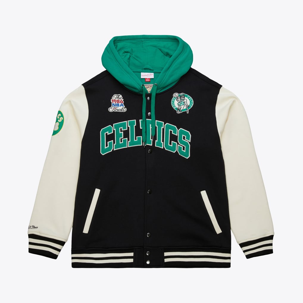  Boston Celtics Mitchell & Ness Vintage Logo Courtside Fleece Full-Button Jacket - Black