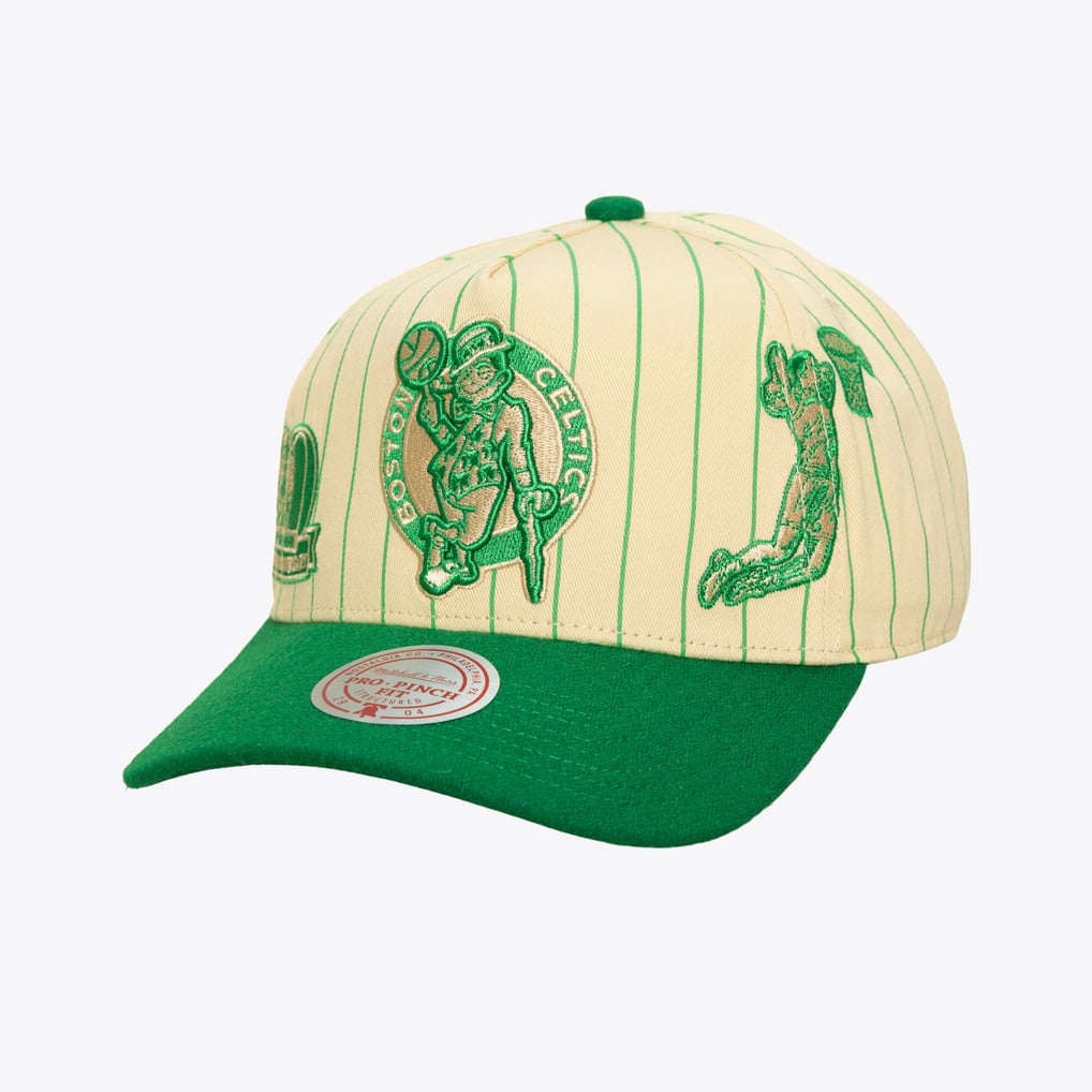 Boston Celtics Mitchell & Ness Retro Roots Stripe Pro Adjustable Hat - Cream
