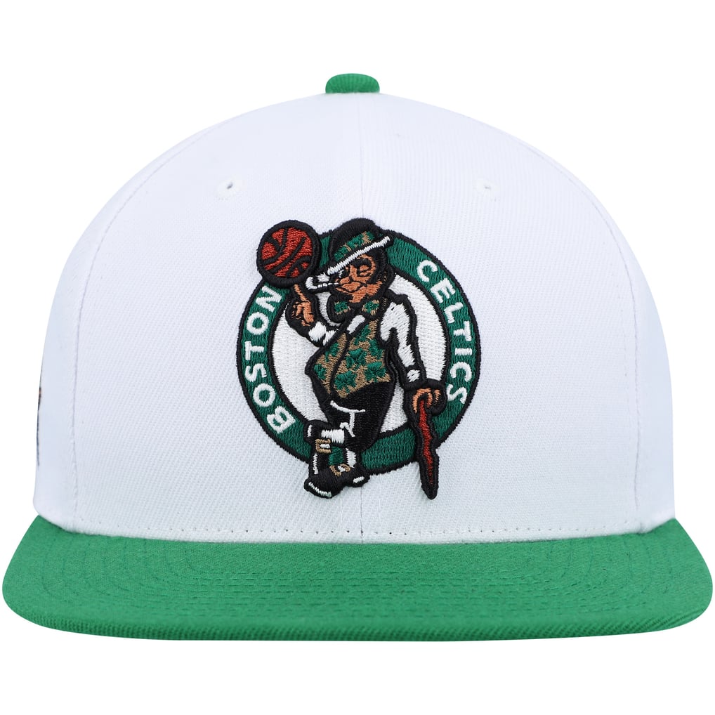 Boston Celtics Mitchell & Ness Side Core 2.0 Snapback Hat - White/Green