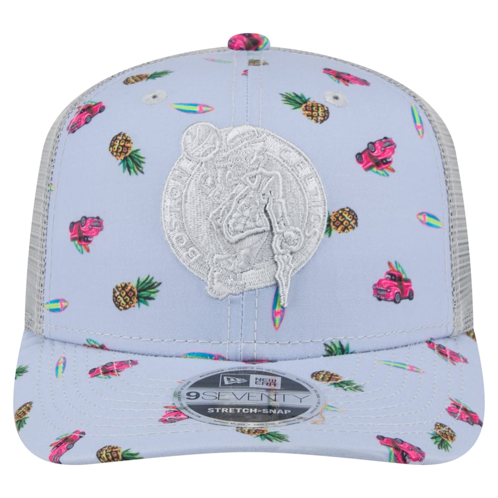 Boston Celtics New Era Adventure Aloha Pattern 9SEVENTY Stretch-Snap Hat - Light Blue/Gray