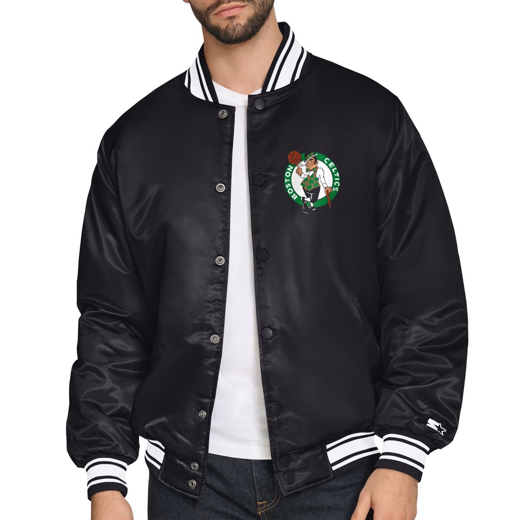 Boston Celtics Starter Printed Team Logo Satin Varsity Full-Snap Jacket - Black