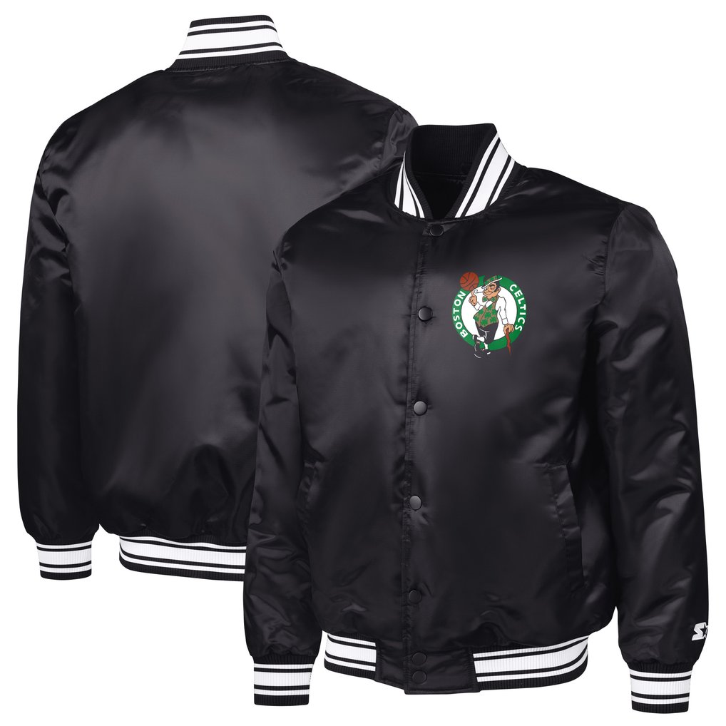 Boston Celtics Starter Printed Team Logo Satin Varsity Full-Snap Jacket - Black
