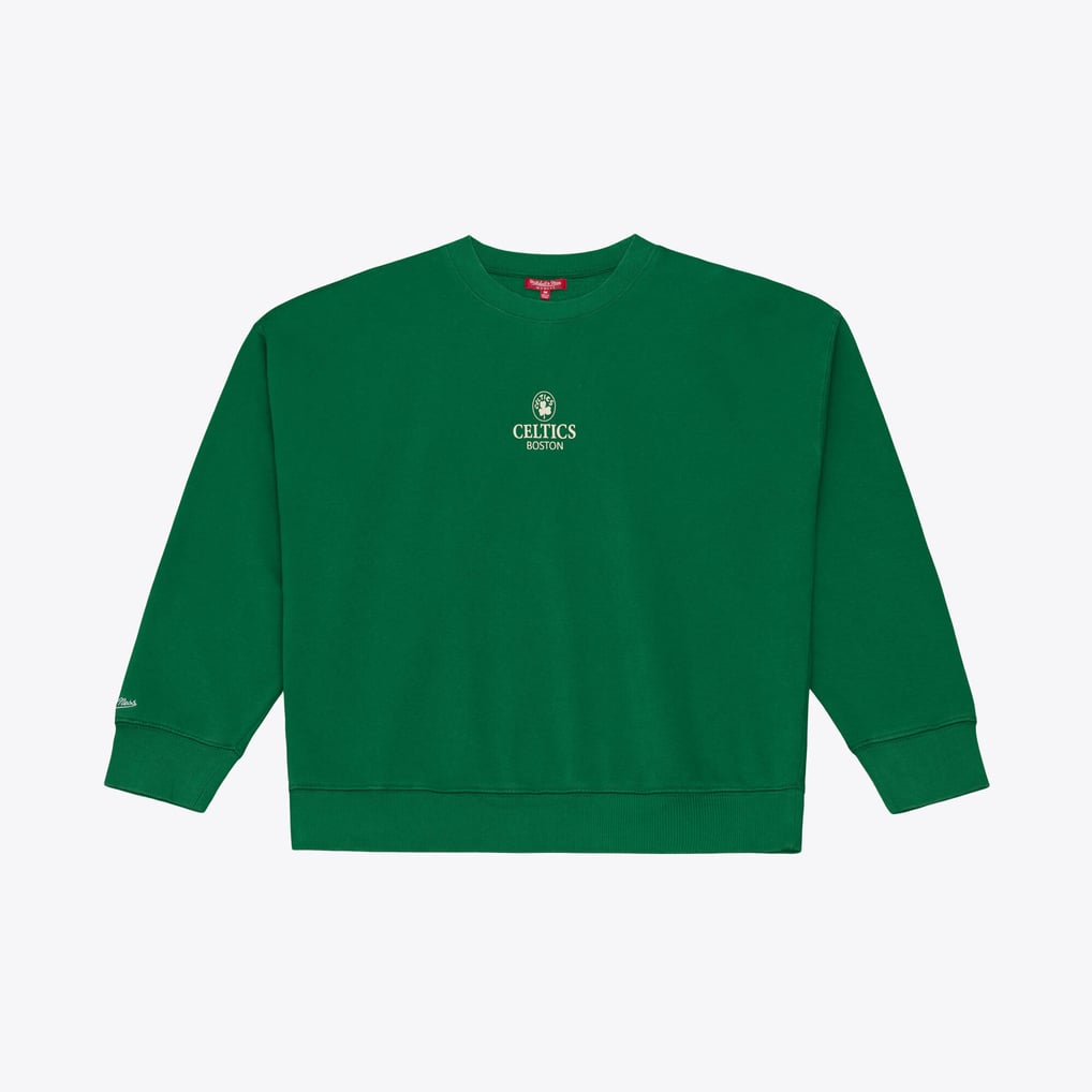  Boston Celtics Mitchell & Ness Women's Core Essentials Micro Logo Fleece Sweatshirt - Kelly Green