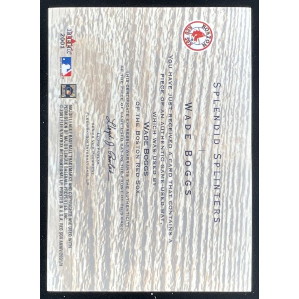 2001 Fleer Boston Red Sox 100th Anniversary Splendid Splinters Wade Boggs Bat