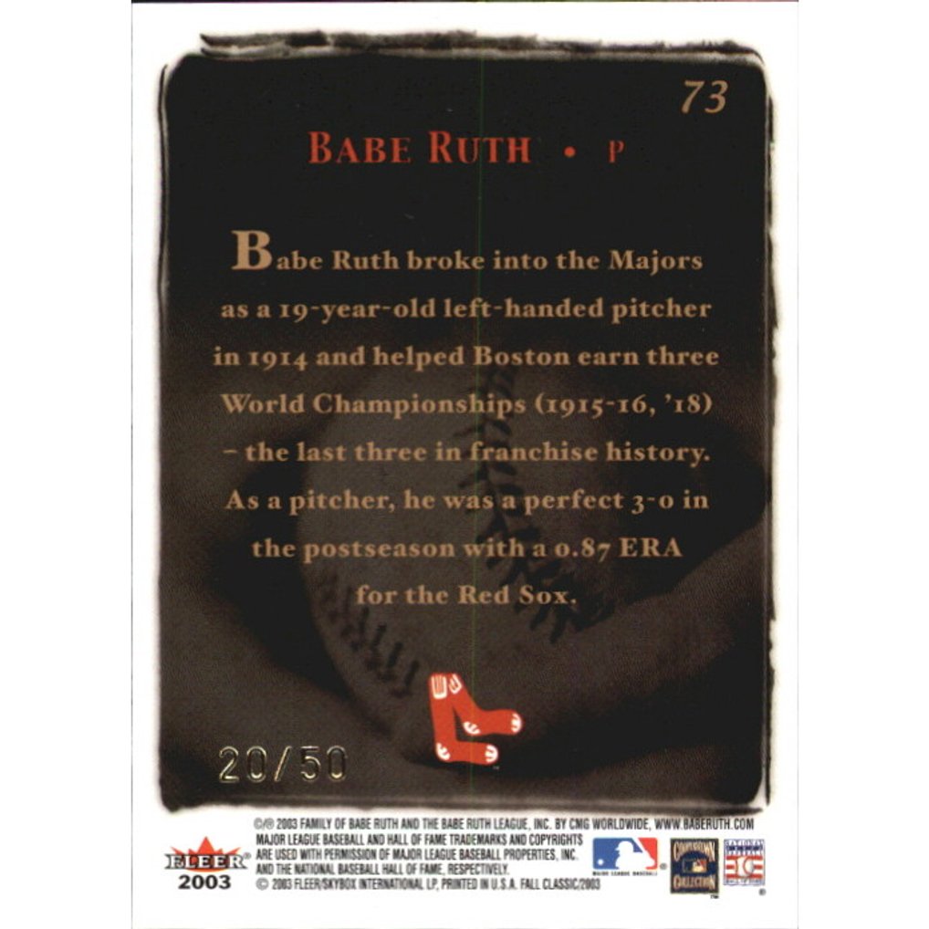 2003 Fleer Fall Classics Championship Gold #73A Babe Ruth Sox GC